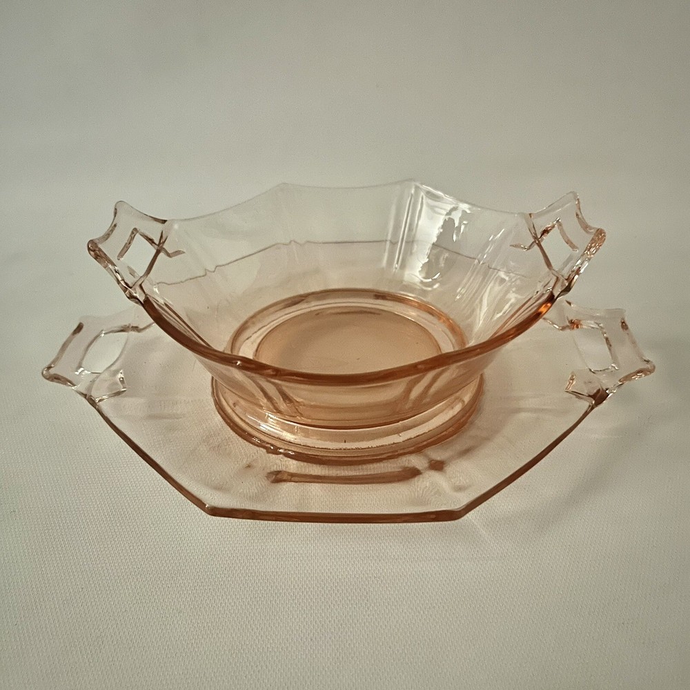 Soup Salad Bowl & Sandwich Plate Set - Pink Depression Glass