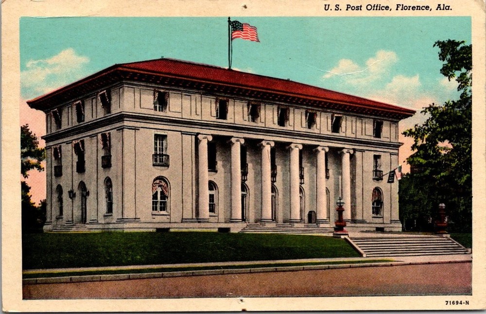 Florence Alabama US Post Office Vintage Postcard 1955 Curteich Postmarked