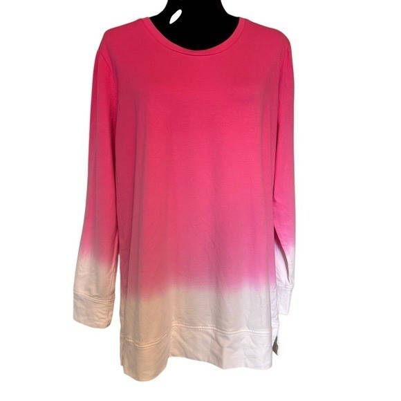 NWT d&co Denim&Company Pink and White Women's Long Sleeve Shirt Size Medium