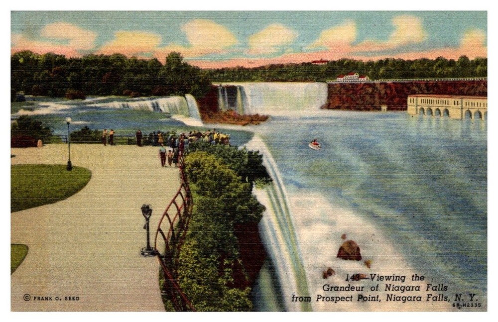1953 View Of Raging Niagara Falls From Prospect Point New York Vintage Postcard
