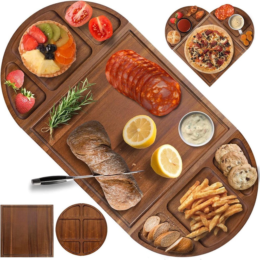 Acacia Wood Charcuterie Board with Juice Grooves for Cheese Cookies Snacks-image