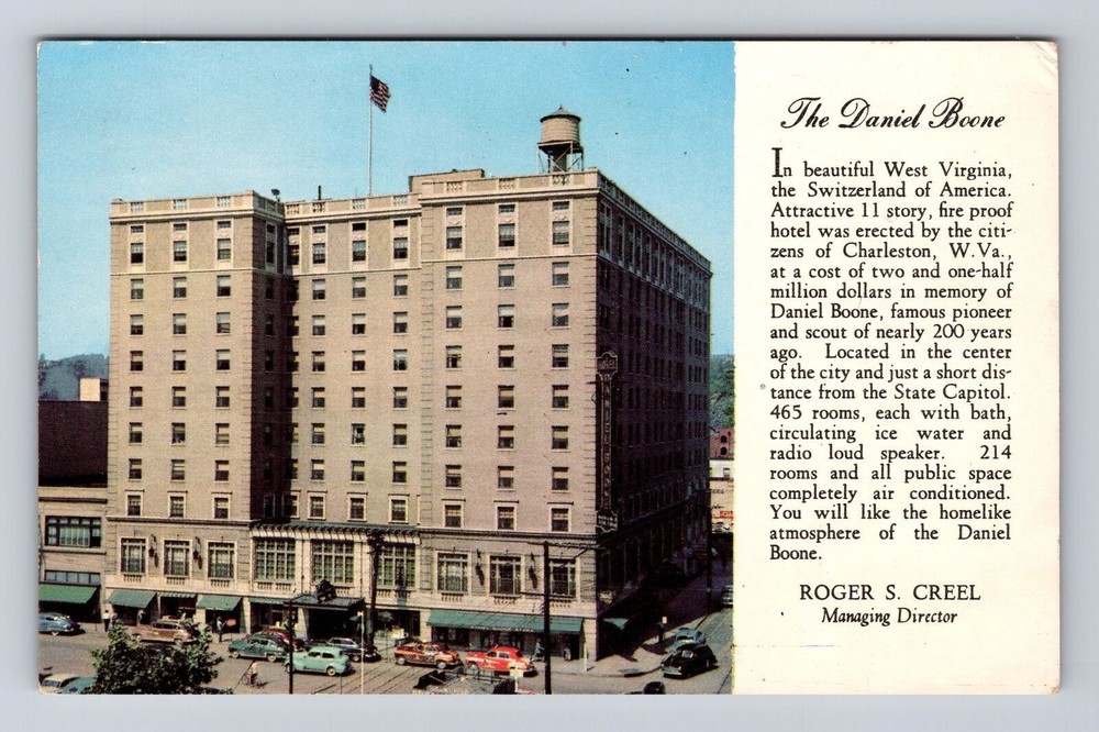 Charleston WV-West Virginia, The Daniel Boone Hotel, Advertise Vintage Postcard