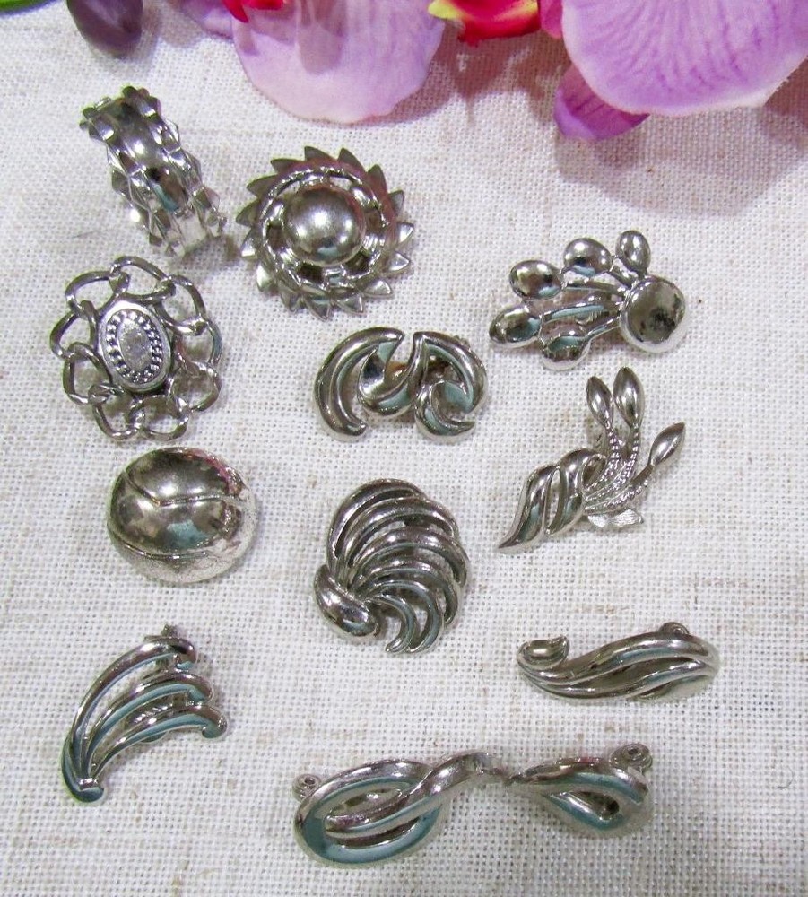 Lot of Vintage Monet Silver-Plated SINGLE Earrings Mid-Century 1950's 1960's