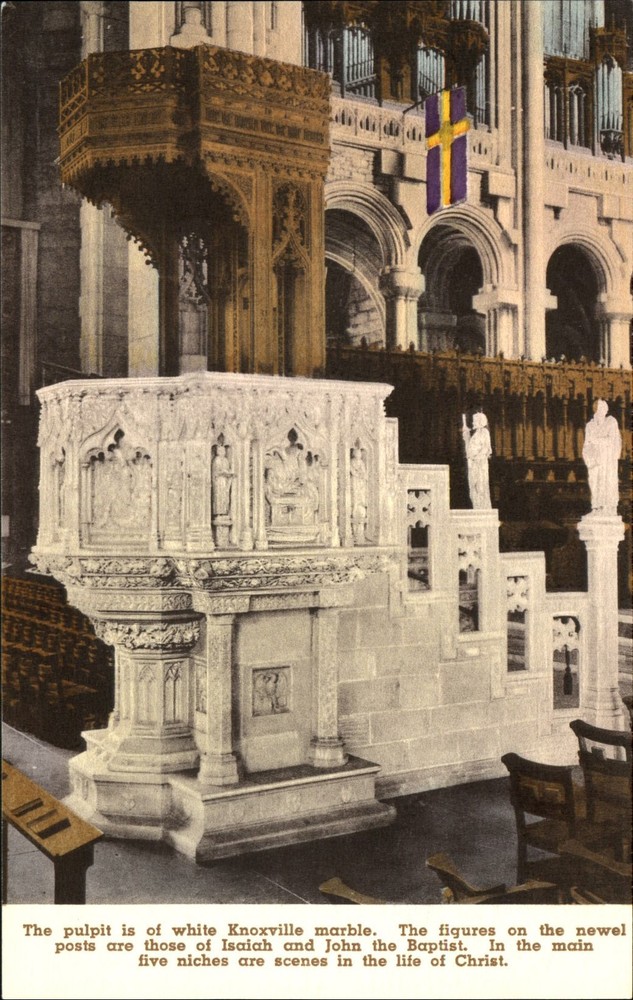 Cathedral St John the Divine marble pulpit New York Albertype hand colored~c1910