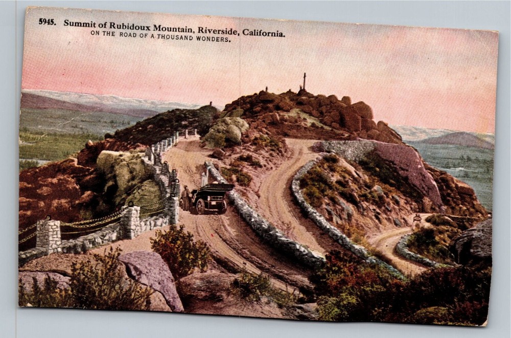 1924 Rubidoux Mountain Summit Riverside CA Vintage Postcard ON ROAD OF A