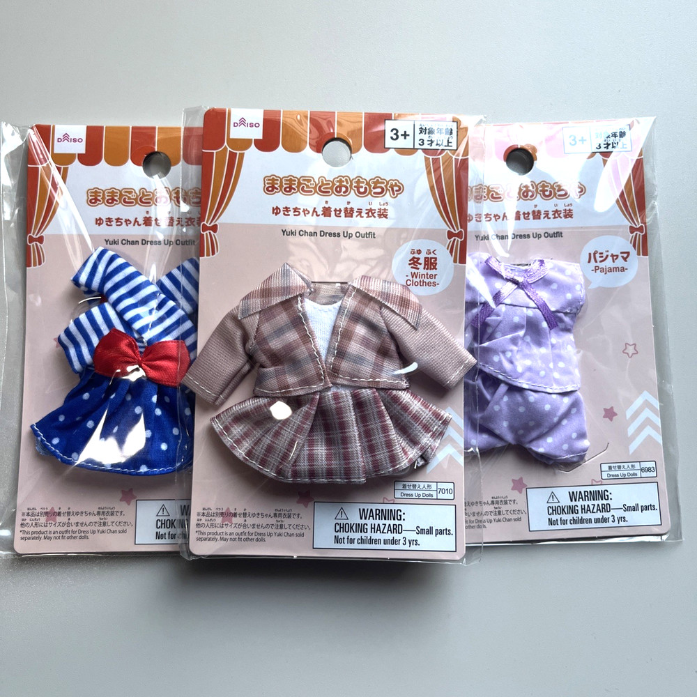 DAISO Dress-up doll Yuki-Chan 3 pieces of clothing Pretend Play skirt pajamas