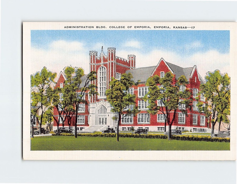 Postcard Administration Building College of Emporia Kansas USA