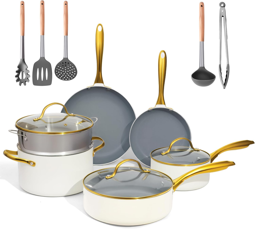 Healthy Non-Toxic 14-Piece Ceramic Non-Stick Cookware Set
