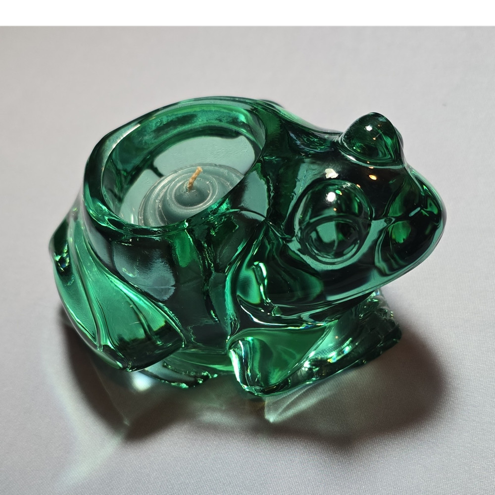 Indiana Glass Frog Votive Candle Holder Spanish Green Pressed Glass Decorative