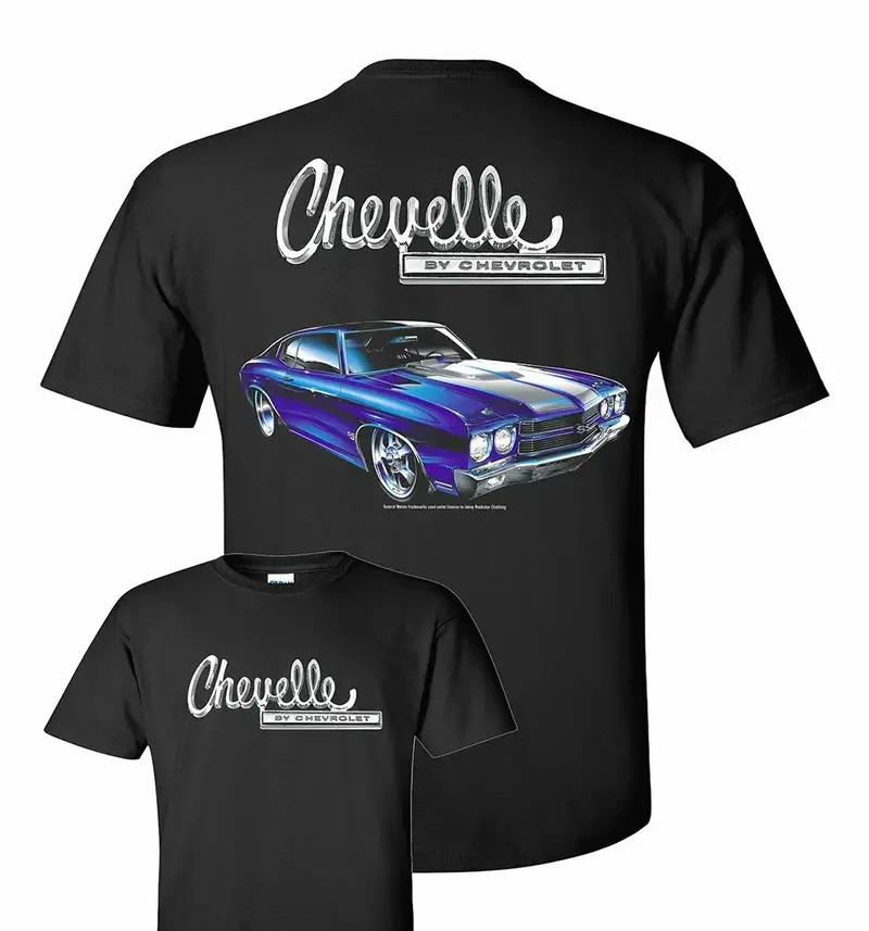 Chevrolet Chevelle T-Shirt - Black Blue 1970 Car & Silver Script, Racing Car Lov
