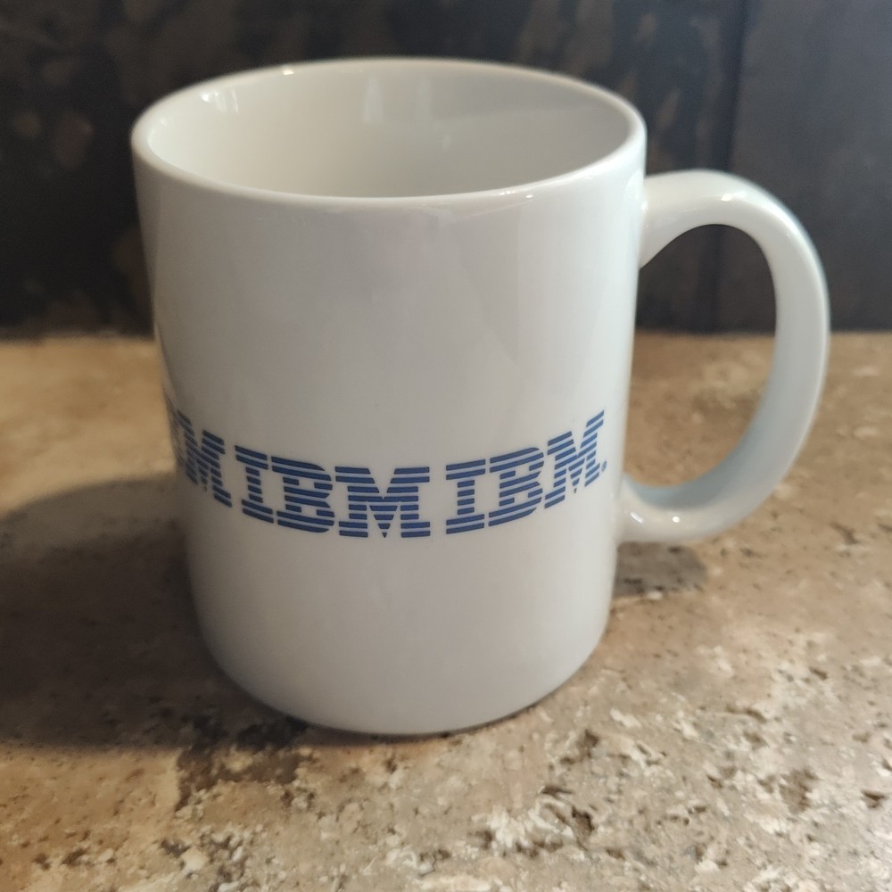 Vintage White IBM Repetitive Blue IBM Logo Ceramic Coffee Mug Tea Cup