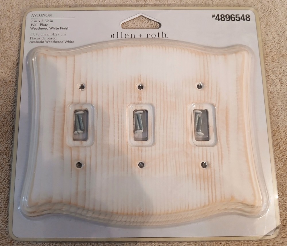 ALLEN + ROTH AVIGNON 7x5.62 Triple Wall Plate in Weathered White 4896548