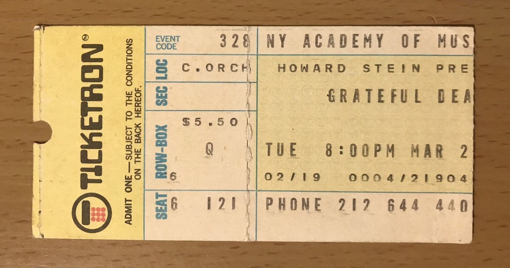 1972 Grateful Dead NYC Academy of Music Concert Ticket Stub Jerry Garcia-image