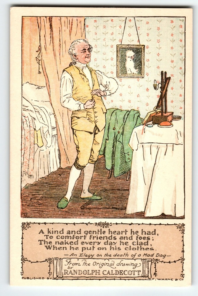 Artist signed R.C. Randolph Caldecott Postcard Gentle Heart Man Elegy Mad Dog