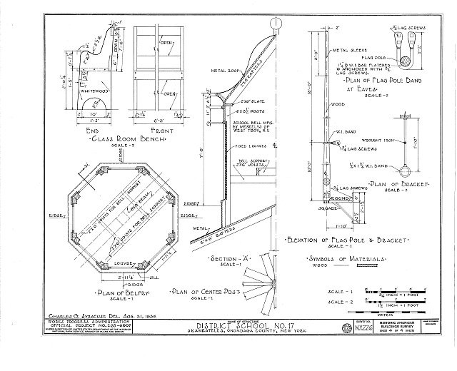 Skaneateles NY 1936 District School No. 17 Classroom Bench Plan Blueprint