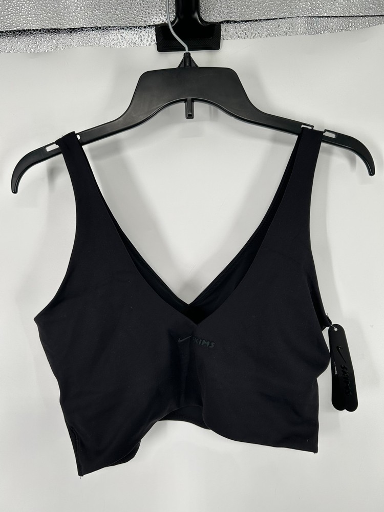 Nike X SKIMS Matte V Neck Longline Bra Womens Large Obsidian Dri Fit Pullover