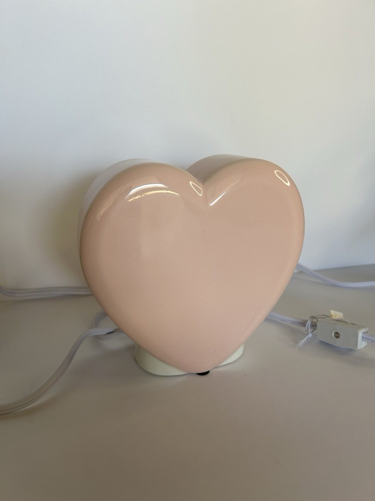 vintage baby pink ceramic heart lamp