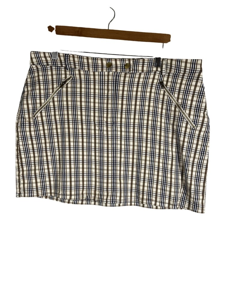 Forever 21 Plaid Mini Skirt Tan 2X Academia School Preppy Skater Neutral Classic