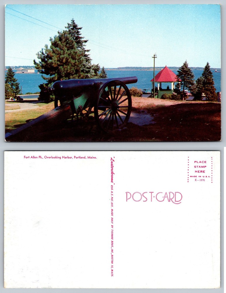 Fort Allen Park Portland Maine Cannon Harbor Postcard