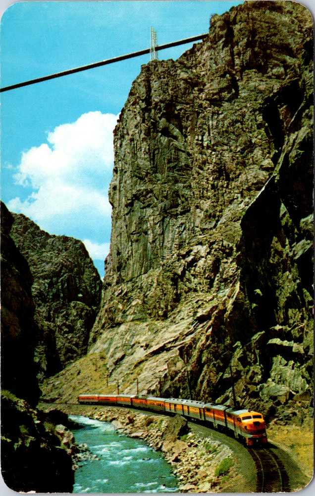 Vintage Postcard Rio Grande Train Royal Gorge Colorado Suspension Bridge