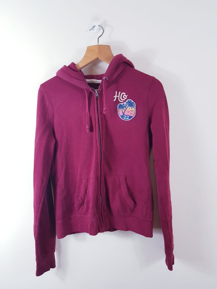 Hollister California Thermal Hoodie Women L Red Embroidered Logo Full Zip