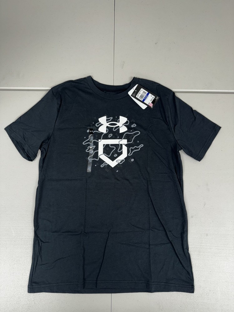 Under Armour Shirt Boys Black UA Camo Icon Short Sleeve Baseball Youth Tee XL