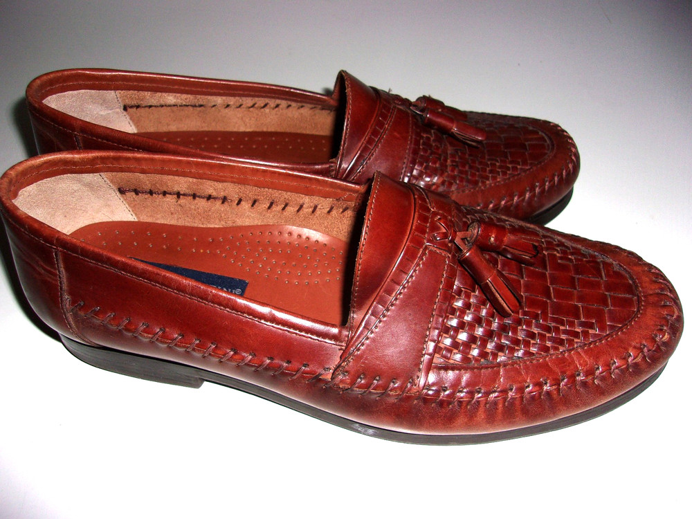 Georgio Brutini men's brown leather loafers 10.5 M Le Glove shoes woven vamp