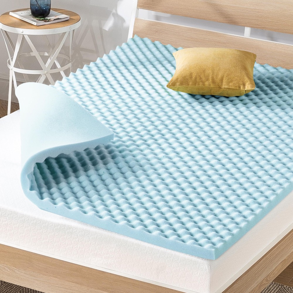 2 Inch Egg Crate Memory Foam, Cooling Infusion, Full Mattress Topper, Blue (E...