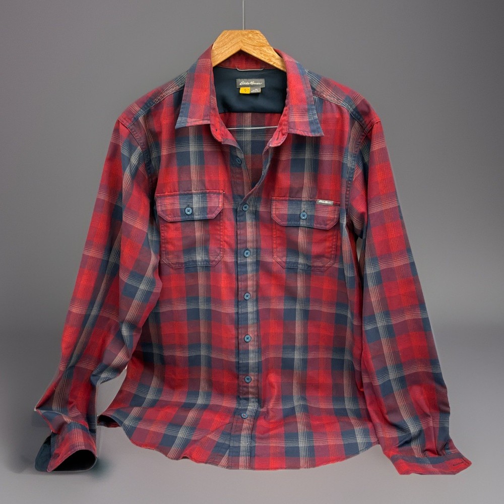 Eddie Bauer Men’s TL Tall Large Red Plaid Button Front Shirt Outdoor Flannel