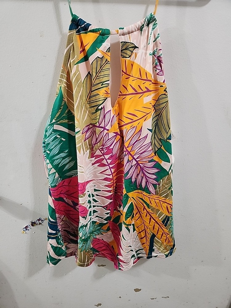 Gibson Latimer Tropical Print Halter Tankini Top Wirefree Size XL