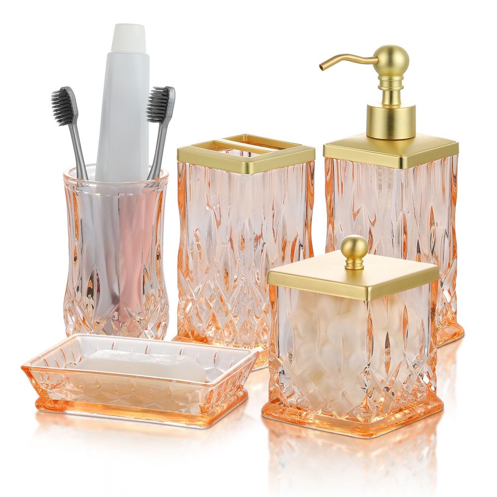 Glass Bathroom Accessories Set - Luxury 5 Pc Glass Bathroom Accessory Set Inc...