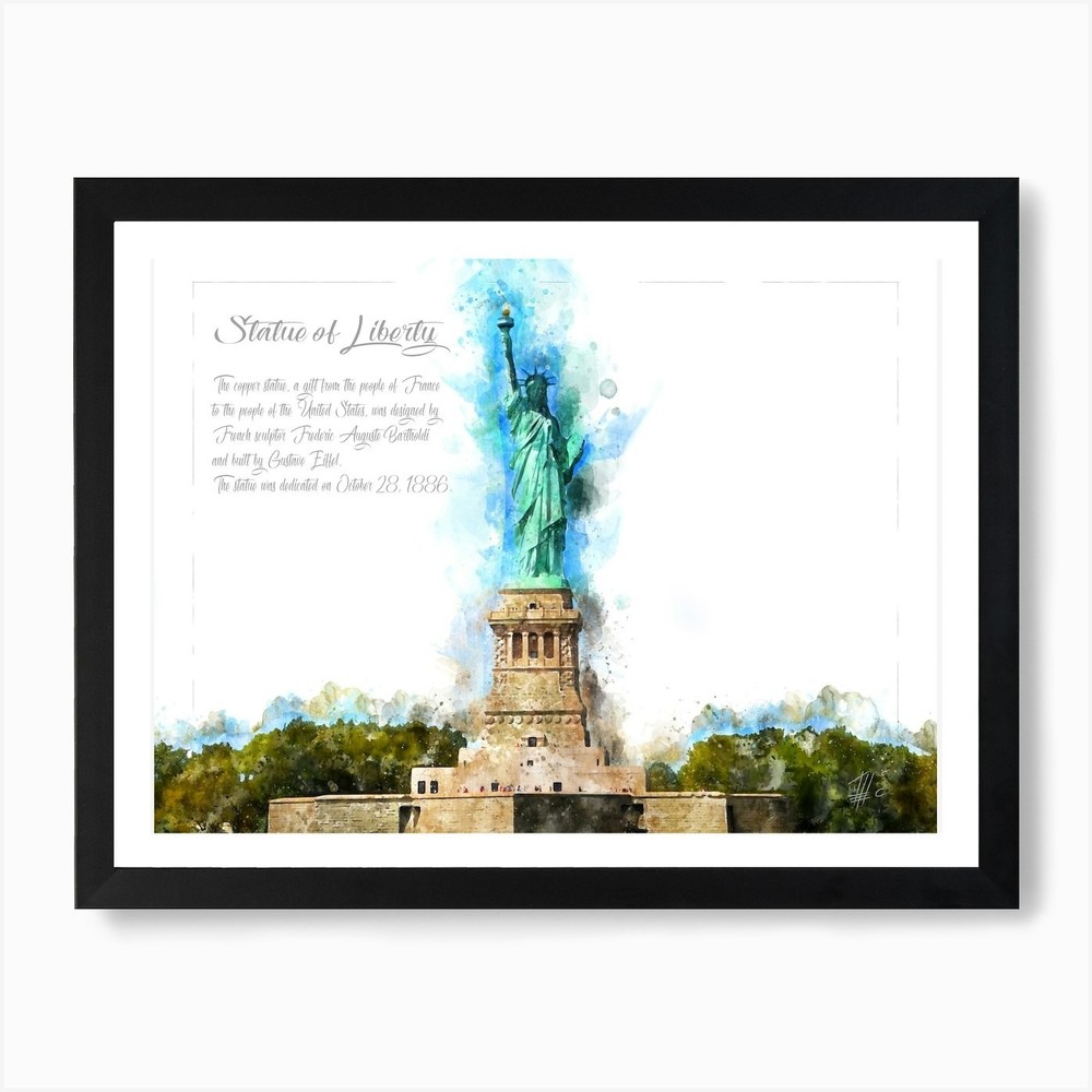 Statue of Liberty Watercolor Framed Wall Art Poster Canvas Print