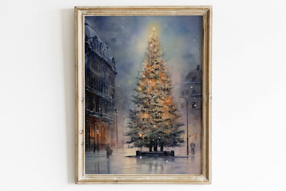 Vintage Christmas Painting Christmas Tree Print Antique Christmas Decor Xmas