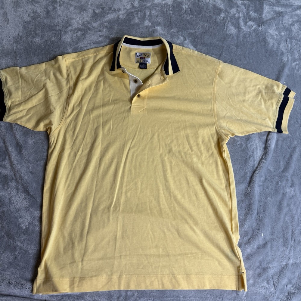Cutter & Buck Polo Shirt Mens Large Yellow W Blue Golf