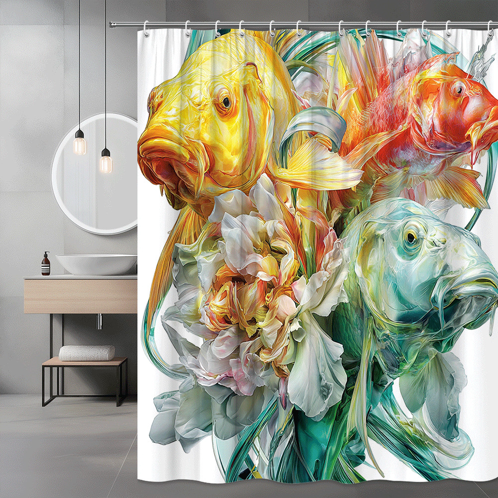 Fish Floral Graphic Shower Curtain Colorful Abstract Ocean Art