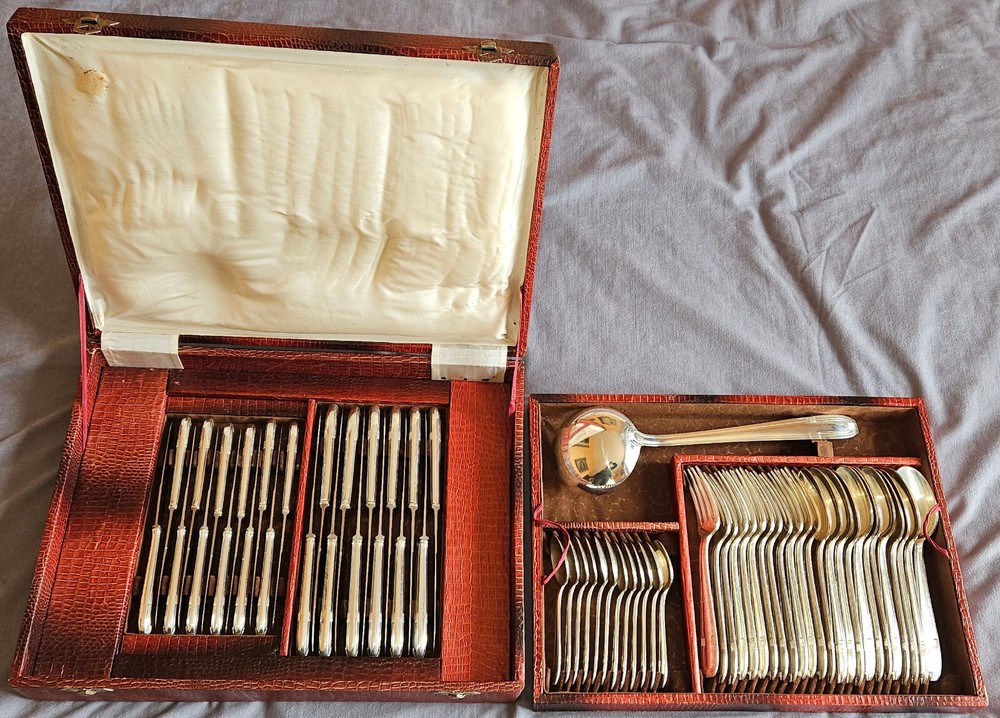 DIXI goldsmiths ART DECO silver metal cutlery set 24 knives 61 pieces household cabinet