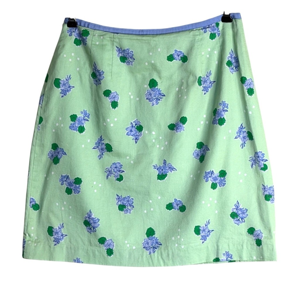Lily Pulitzer Women's Vintage Penelope Floral Skirt Green Purple Ribbon Size 8
