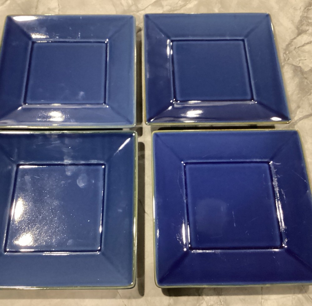 4-POTTERY BARN ASIAN BLUE SQUARE SALAD/DESSERT PLATES 8X8
