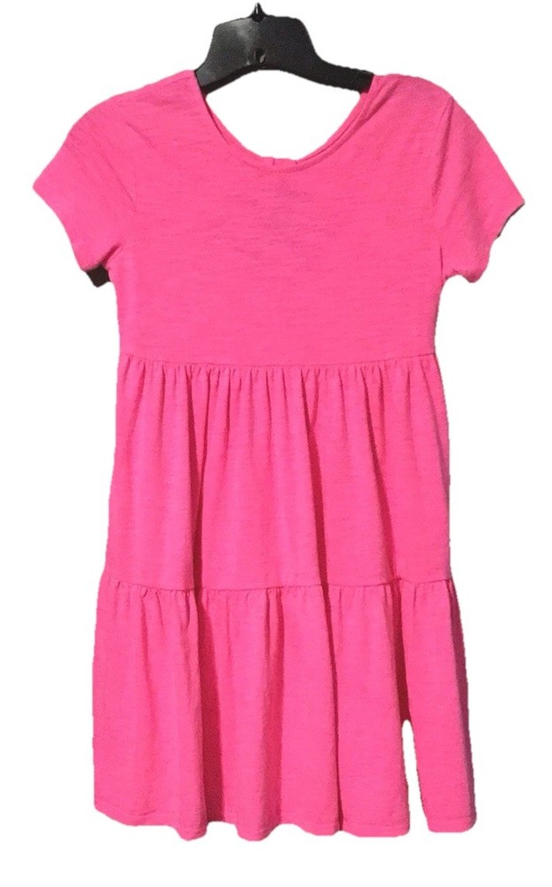 Cat & Jack Girls Size L (10/12) Short Sleeve  Tiered Dress pink Twist Open Back
