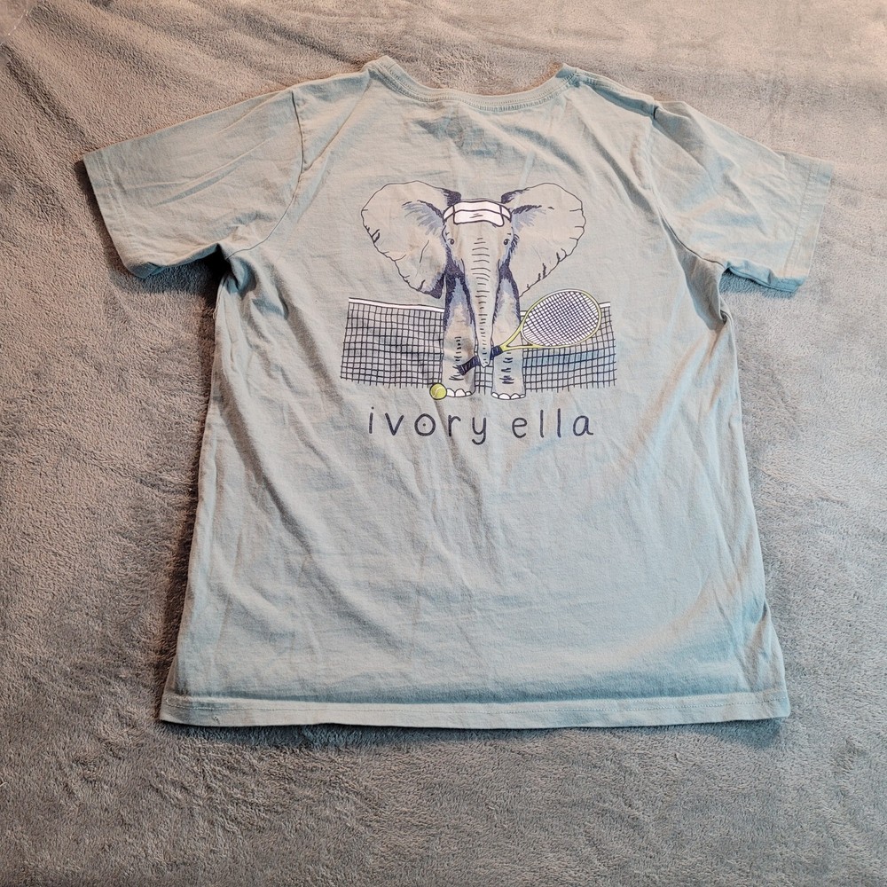 Ivory Ella T-Shirt Womens Size S Short Sleeve Pocket Tennis Elephant Logo Gray