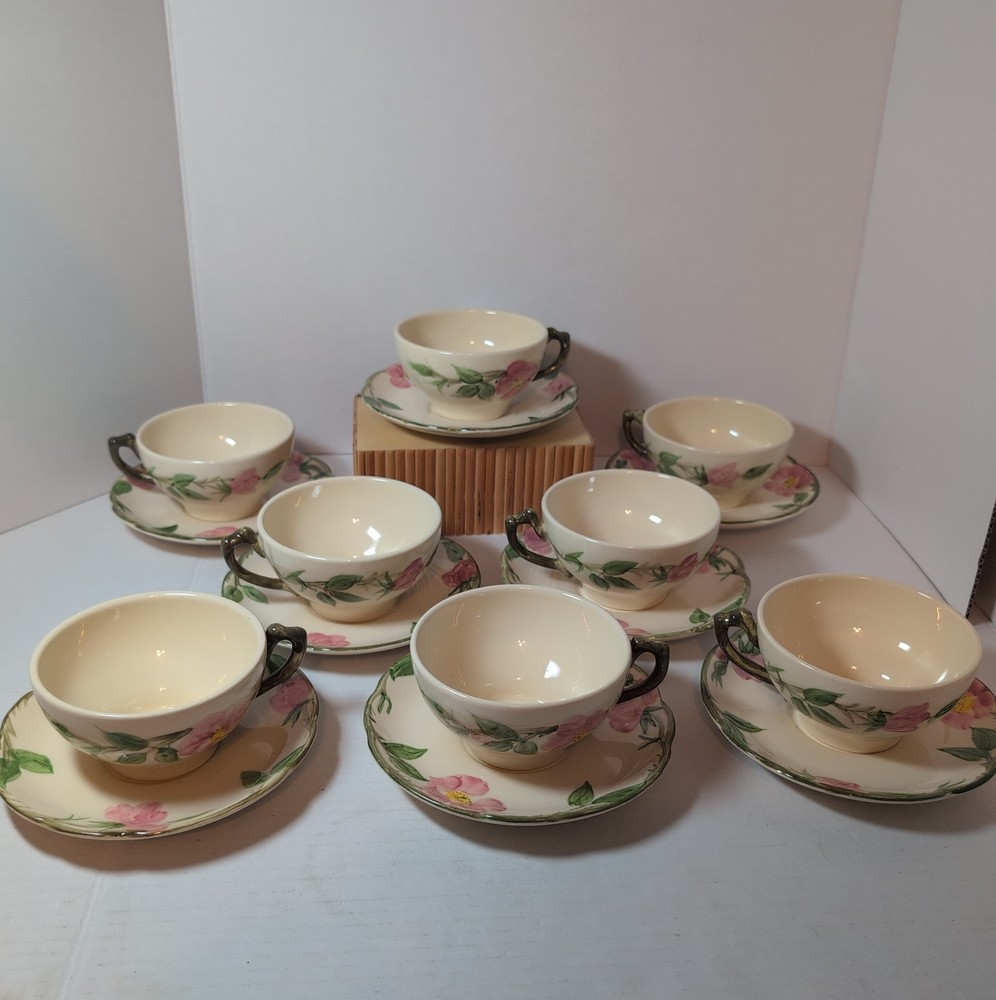 8 Sets Franciscan Desert Rose Tea Cups and Saucers USA Vintage 1947