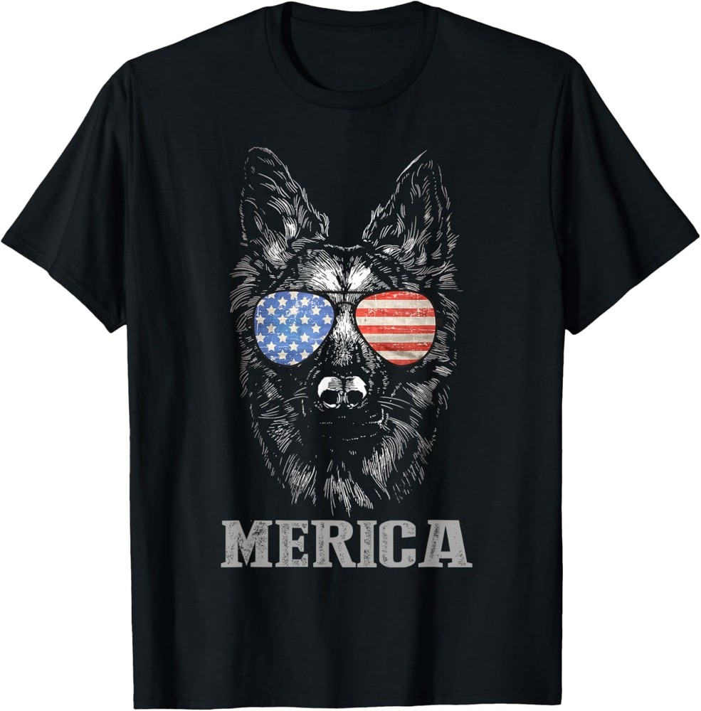 German Shepherd Patriotic Dog Merica 4th of July USA Flag T-Shirt
