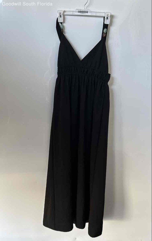 Zara Womens Black Deep V-Neck Sleeveless Pullover Maxi Dress Size XS