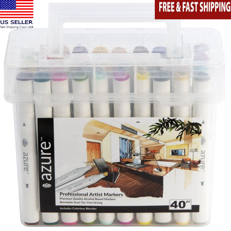 40pc Dual Tip Alcohol Based Markers Art Set Assorted Colors Ergonomic Design New