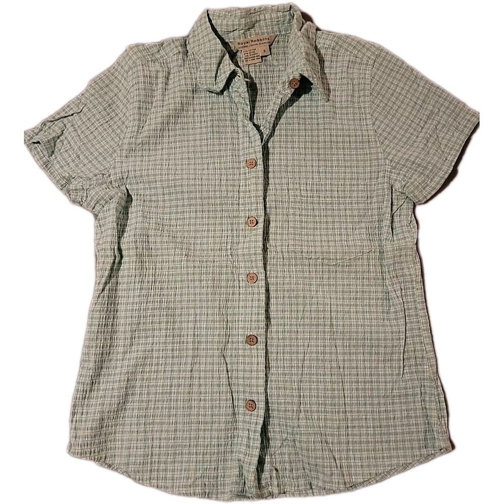 Royal Robbins Womens Small Button Up Collar Teal & White