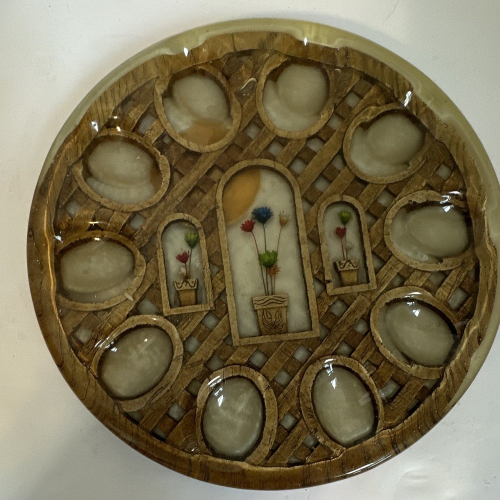 Round Ceramic Decorative Plate Floral Pattern Brown Beige Multicolor Glossy