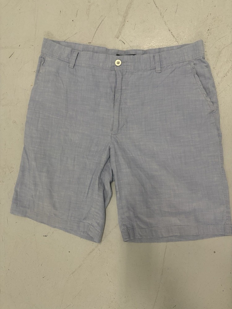 Van Heusen Men's Chino Shorts Light Blue Linen Flat Front Button Pockets Casual