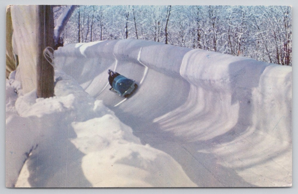 Lake Placid NY Bobsled Run Mt Van Hoevenberg Vintage Chrome Postcard