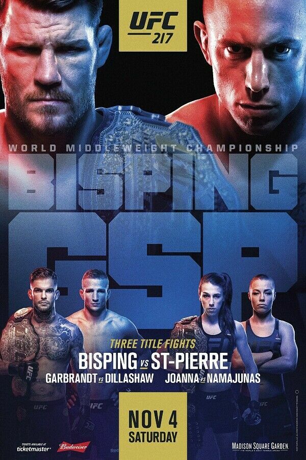 UFC 217 Poster Bisping vs.St-Pierr Fight Poster Premium Quality Choose your Size