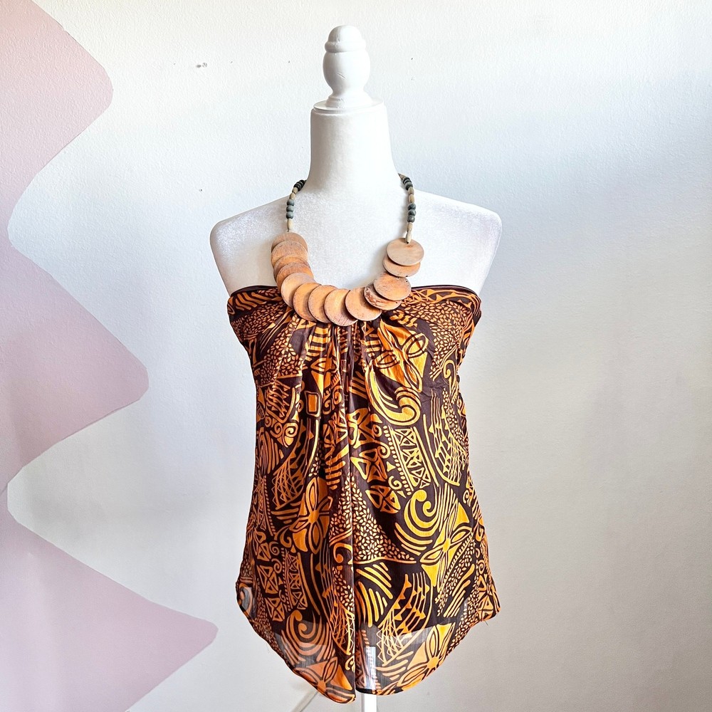 Brown Beaded Halter Top Y2K 2000s Festival Boho Retro Bohemian Small